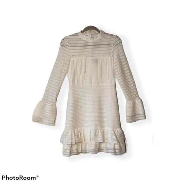 Lulus For Always White Ruffled Long Sleeve Dress! Cool, ruffled, ribbed knit is - Picture 3 of 10